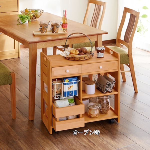 【ベルメゾン】キャスター付き天然木キッチンワゴン