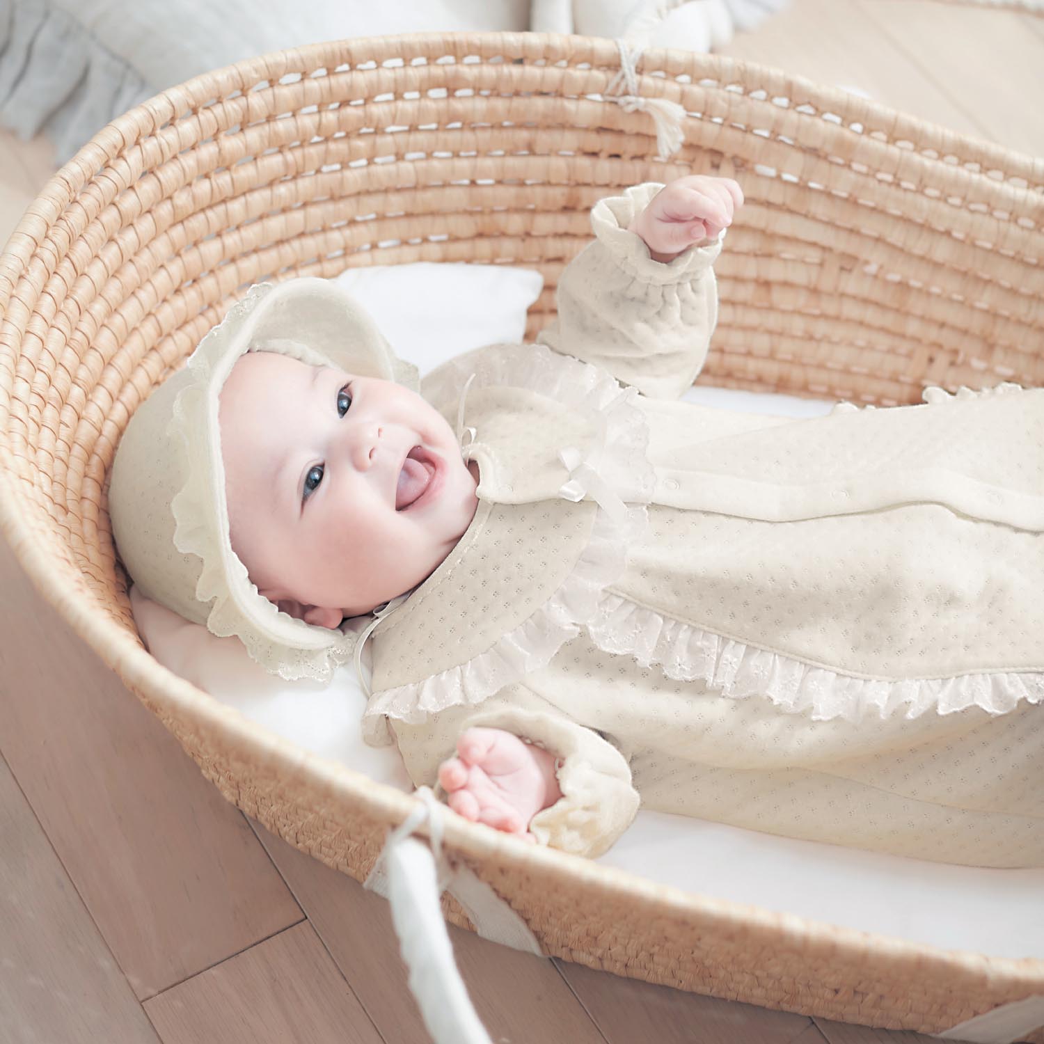 【ベルメゾン】フード付きニットキルトドレスオール【ベビー服日本製】