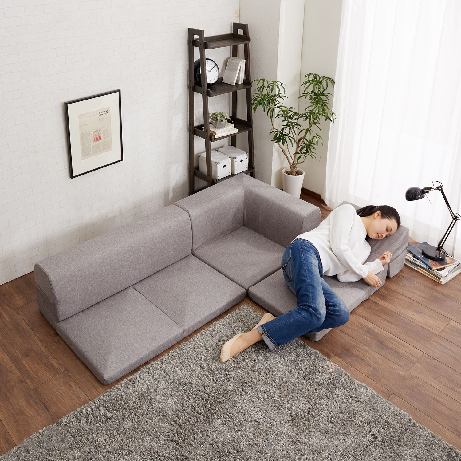 【ベルメゾン】背面を倒してくつろげるカバーリングコーナーローソファーセット [日本製]