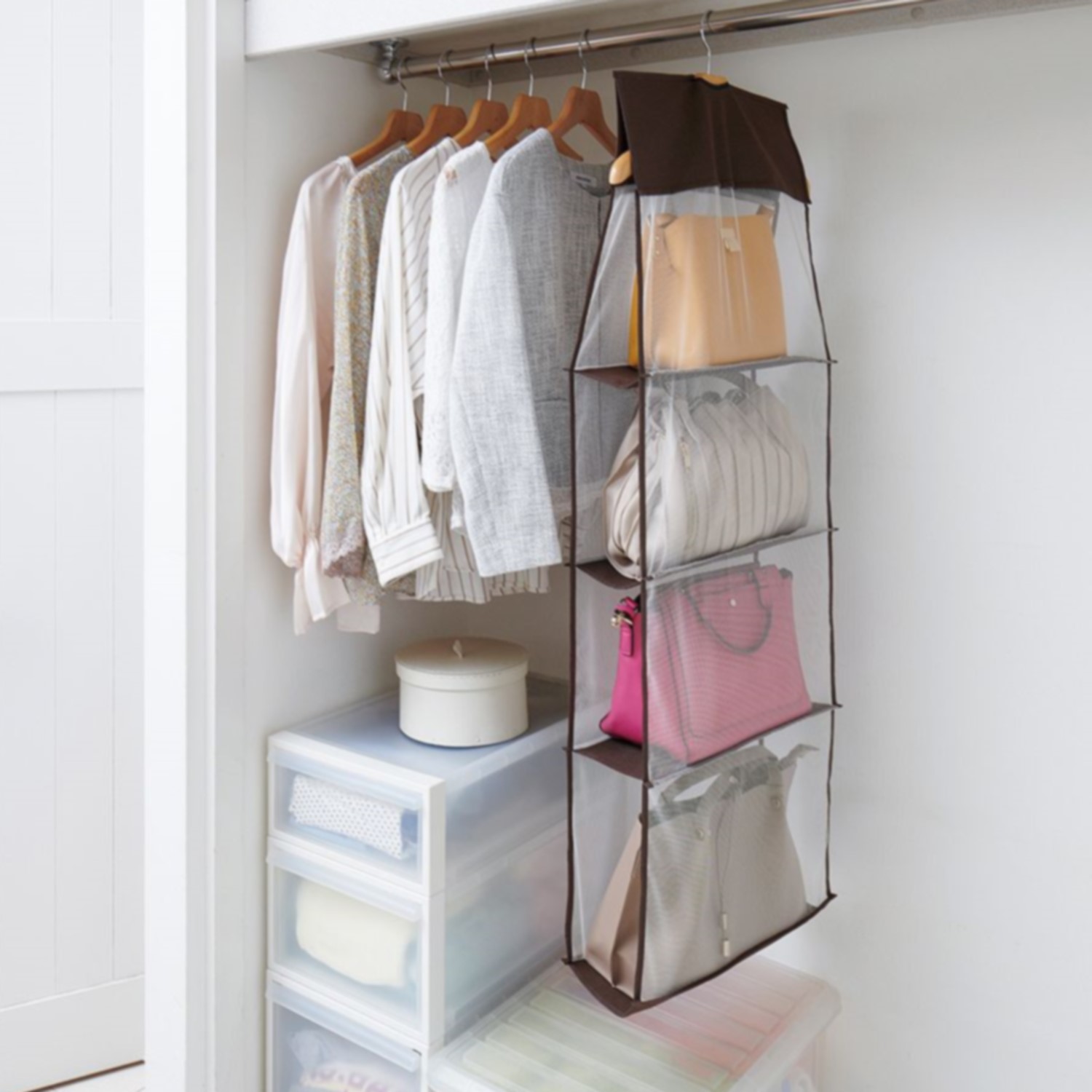 【ベルメゾン】パッと見えるバッグ収納ラック 【ベルメゾン】パッと見えるバッグ収納ラック