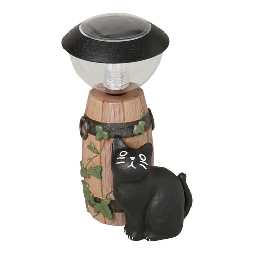 猫モチーフのＬＥＤソーラーライト「バーレル」 ＜１８×１６×高さ３１ｃｍ＞