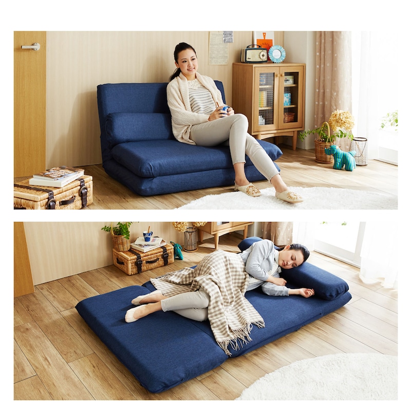 ネイビー　ソファー使用時(上)、ベッド使用時(下)