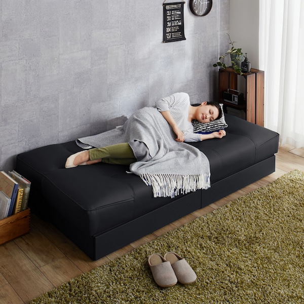 【ベルメゾン】収納付き合皮のソファーベッド