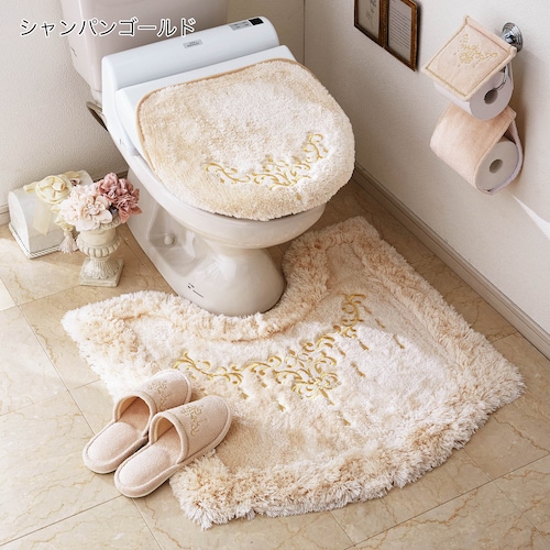 ラインストーンと刺繍のエレガントなトイレマット・フタカバー（単品・セット）