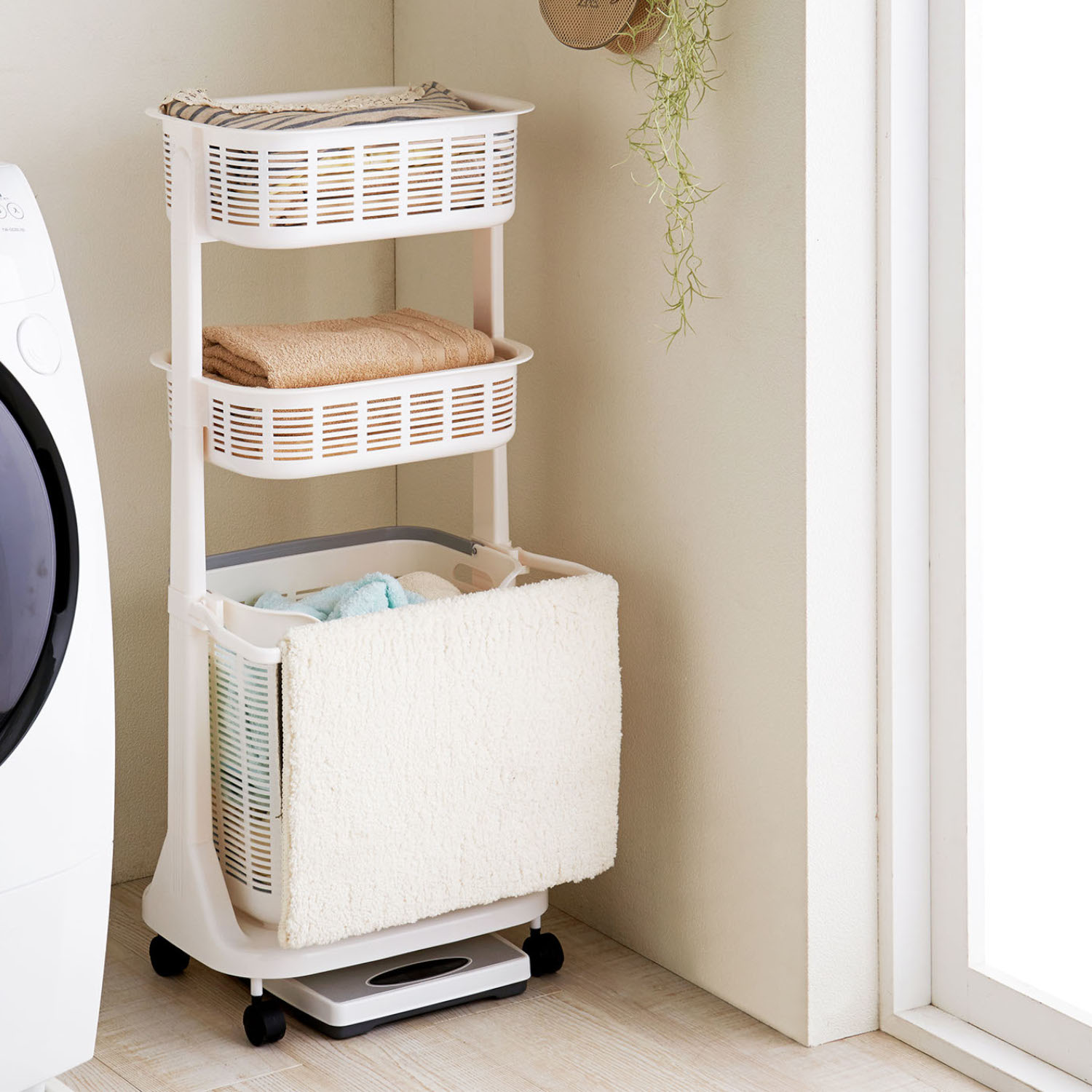 【ベルメゾン】バスマット干し付きランドリーバスケット 【ベルメゾン】バスマット干し付きランドリーバスケット