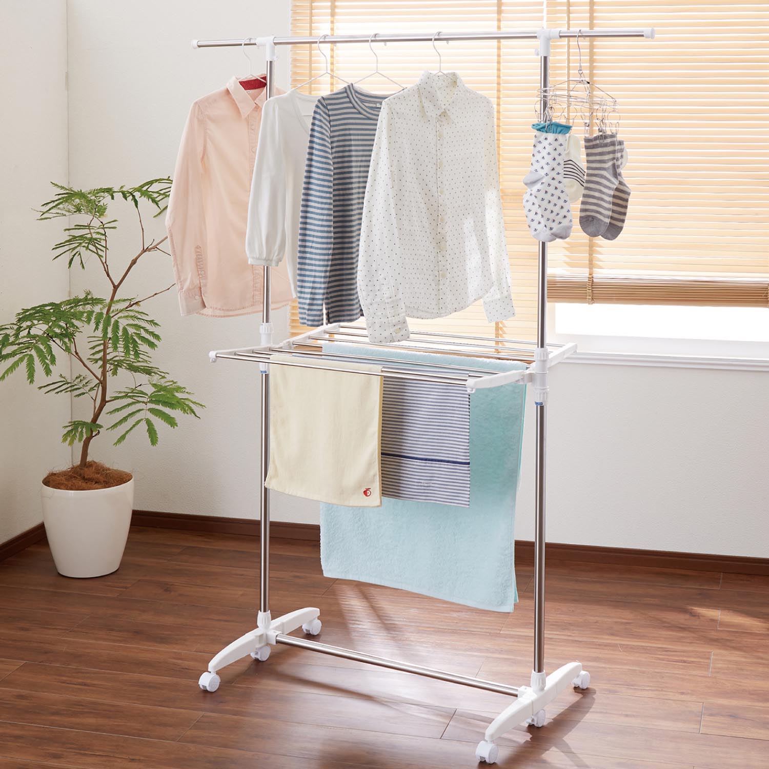 【ベルメゾン】【コンパクト収納】キャスター付き室内物干し