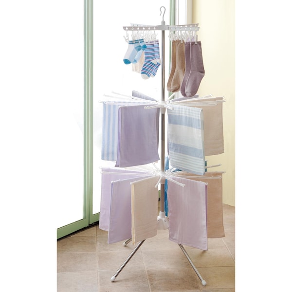 【ベルメゾン】幅を取らずに沢山干せるパラソル型3段室内物干し