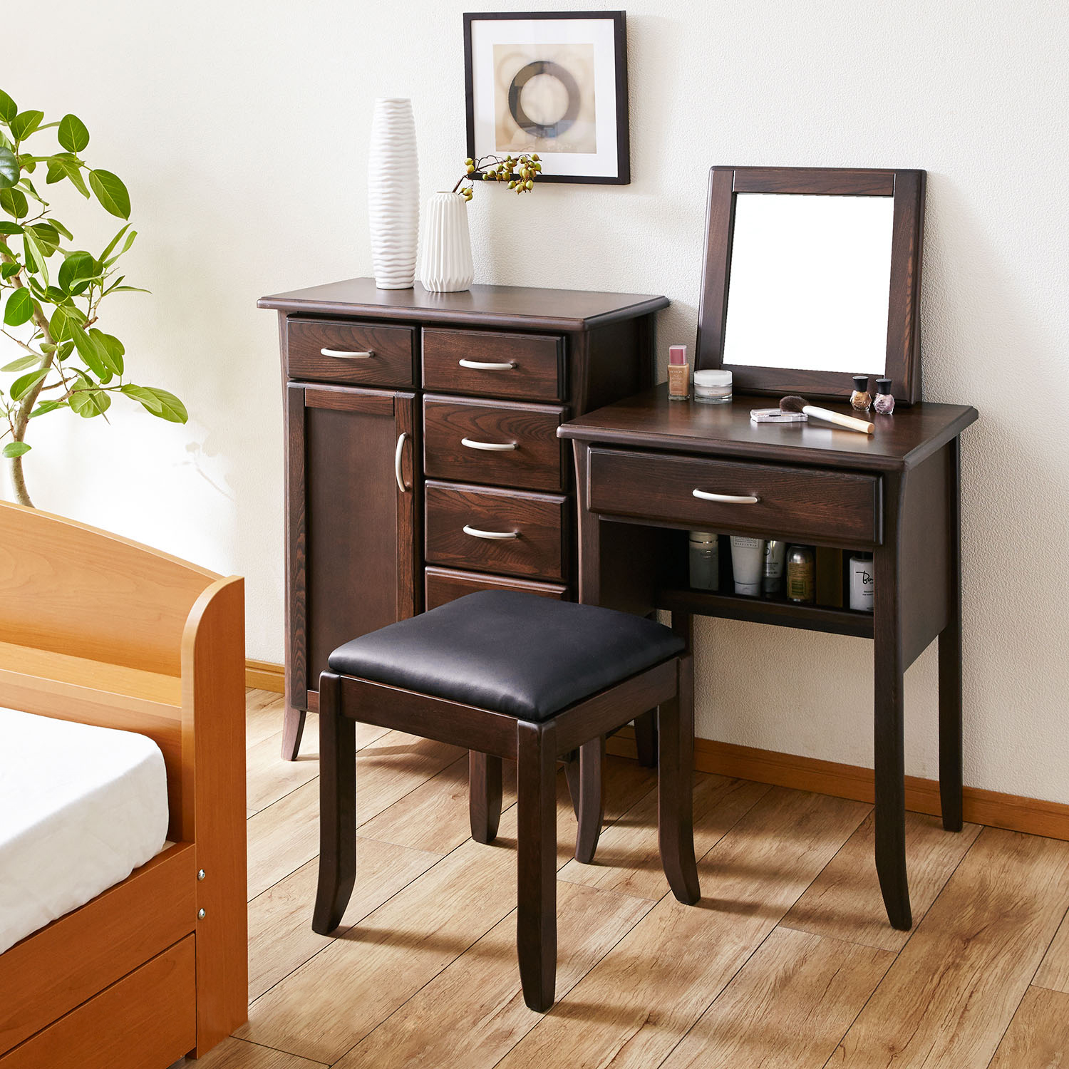 【ベルメゾン】ニレ材のドレッサ & スツールセット 【ベルメゾン】ニレ材のドレッサ & スツールセット