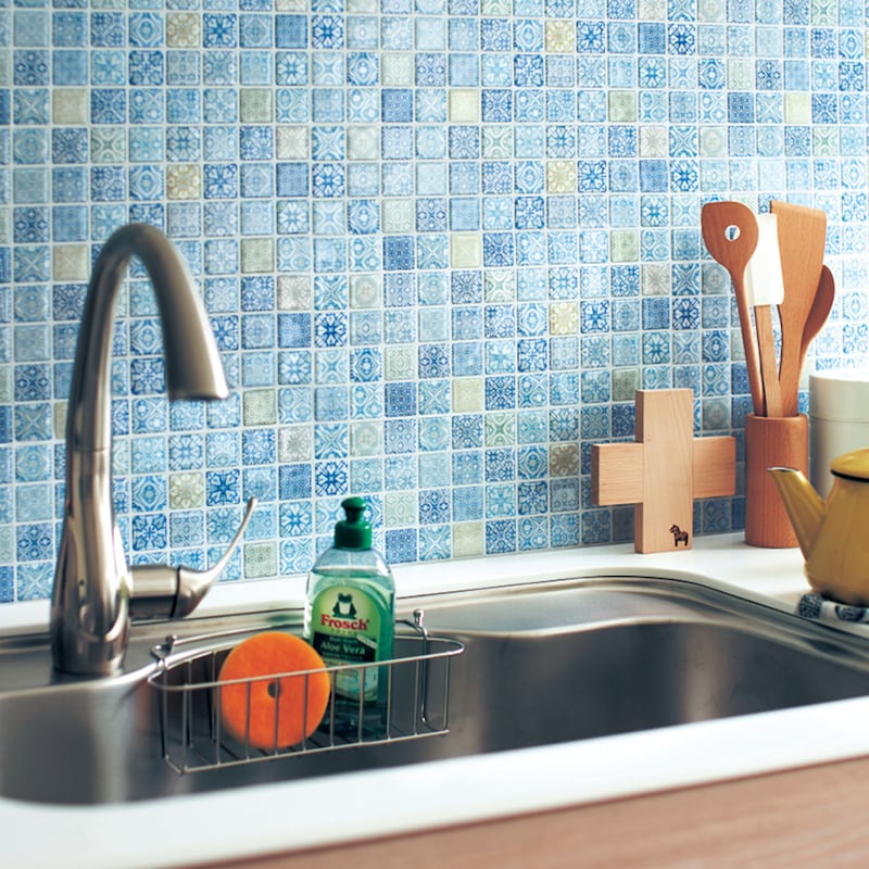 モザイクタイル シール キッチン 台所 タイル オリエンタル ブルー 水回り 洗面所 トイレ 耐水性 耐熱性 耐湿性 お掃除簡単 ハサミで簡単カット可能  立体的 3D 壁紙 のり付き ウォールステッカー ウォールステッカー・シール
