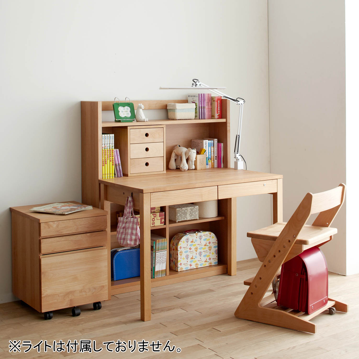 【杉工場】アルダー組み合わせ学習机3点セット(デスク・ワゴン・シェルフ)