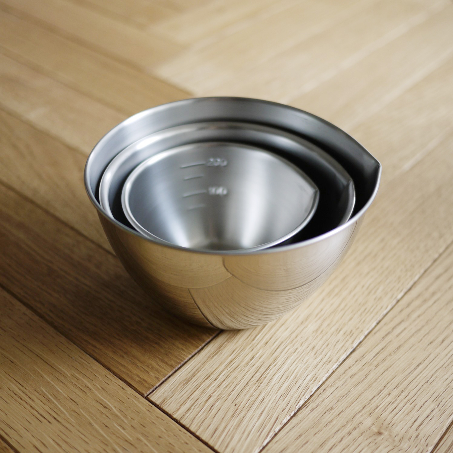 口出し目盛り付きステンレスミニボウル 3サイズセット 口出し目盛り付きステンレスミニボウル 3サイズセット