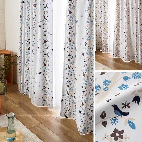 【ベルメゾン】【58サイズ】 遮光カーテン「木と小鳥」