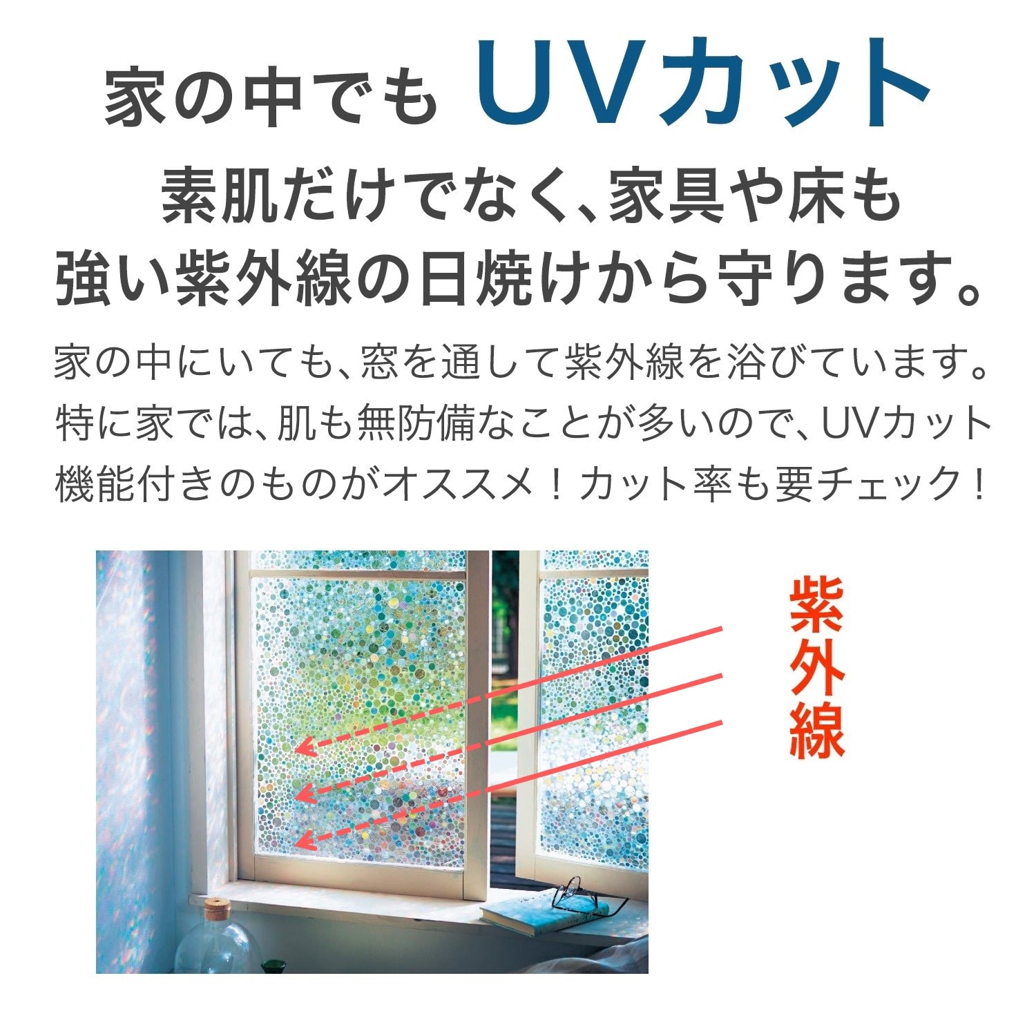 光の反射が綺麗なUVカット窓ガラス目隠しシート2枚セット（暑さ/UV