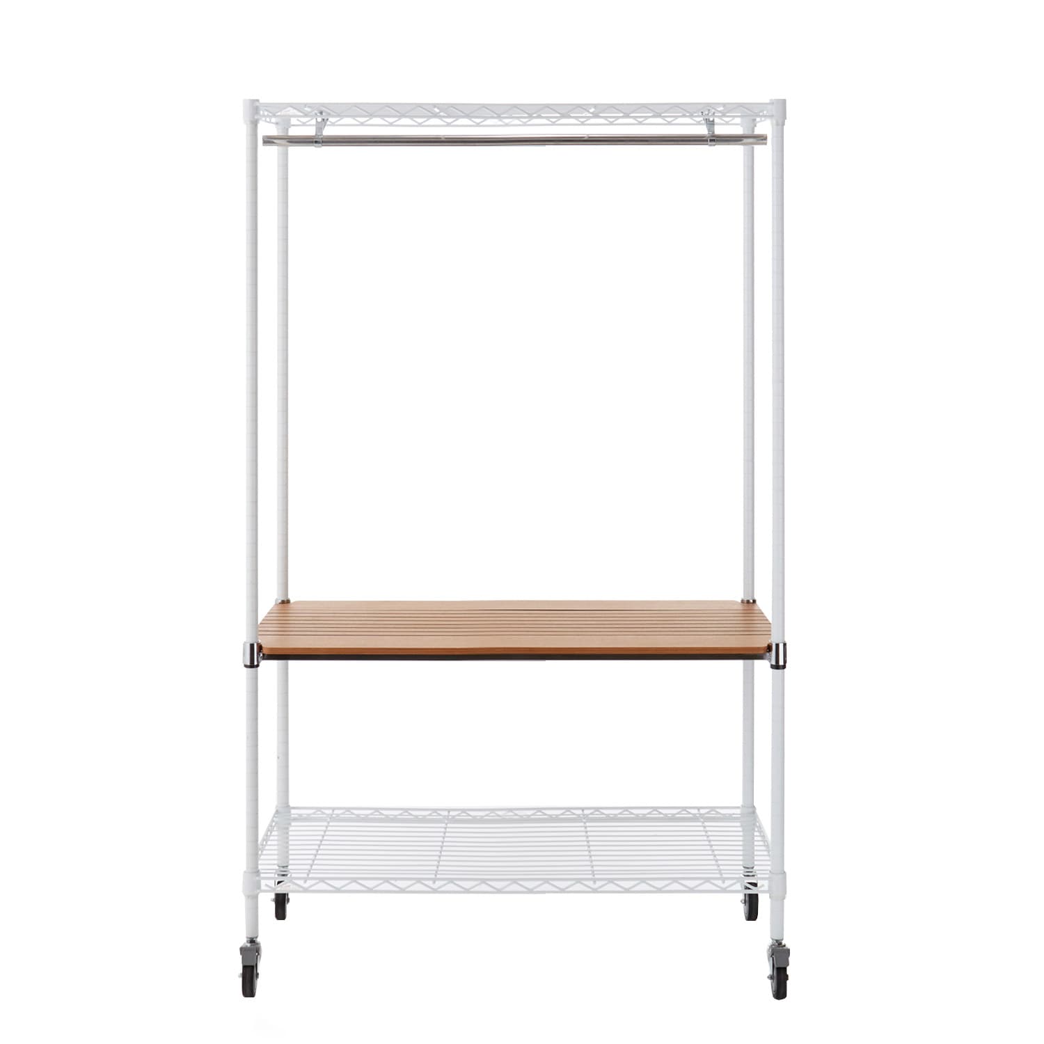 木製棚板付き頑丈ハンガーラック（奥行45cm）（ハンガーラック