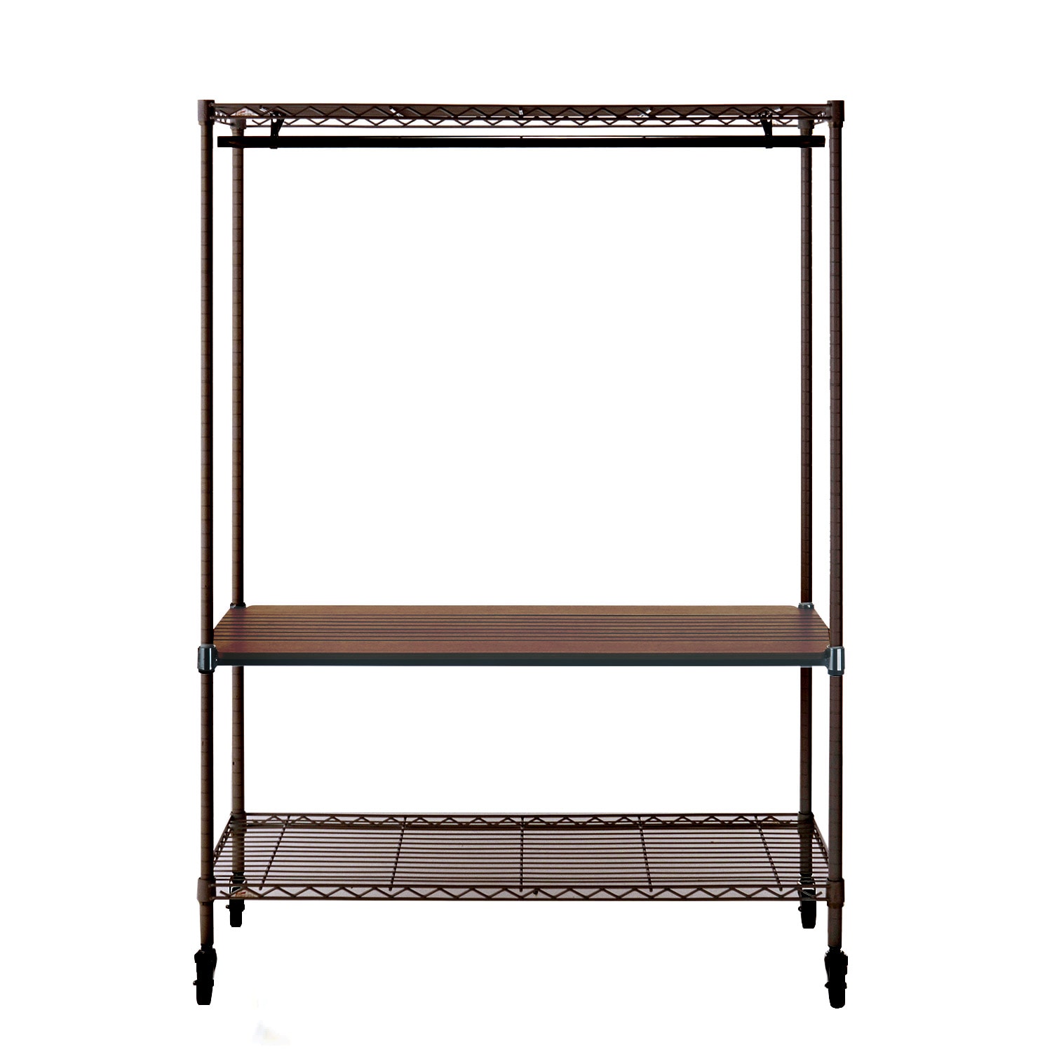 木製棚板付き頑丈ハンガーラック（奥行45cm）（ハンガーラック