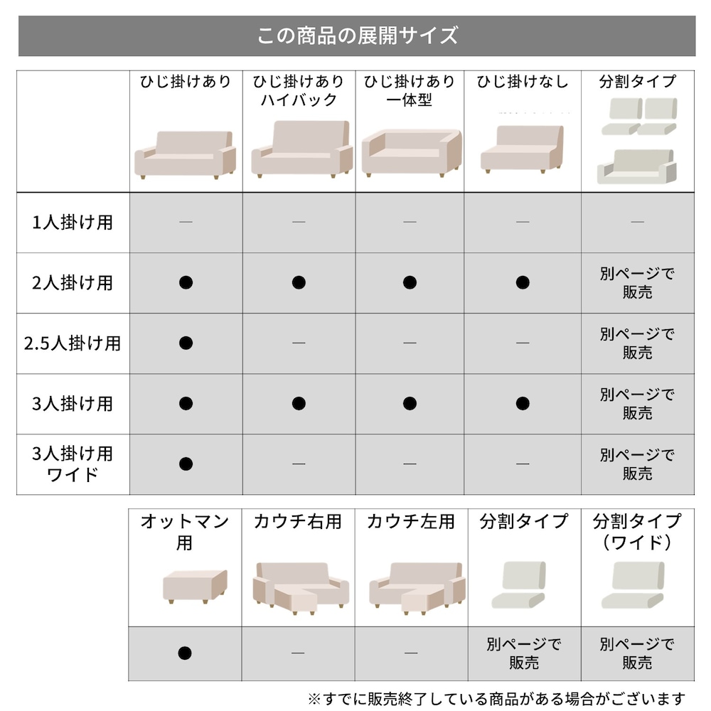 サイズ展開一覧