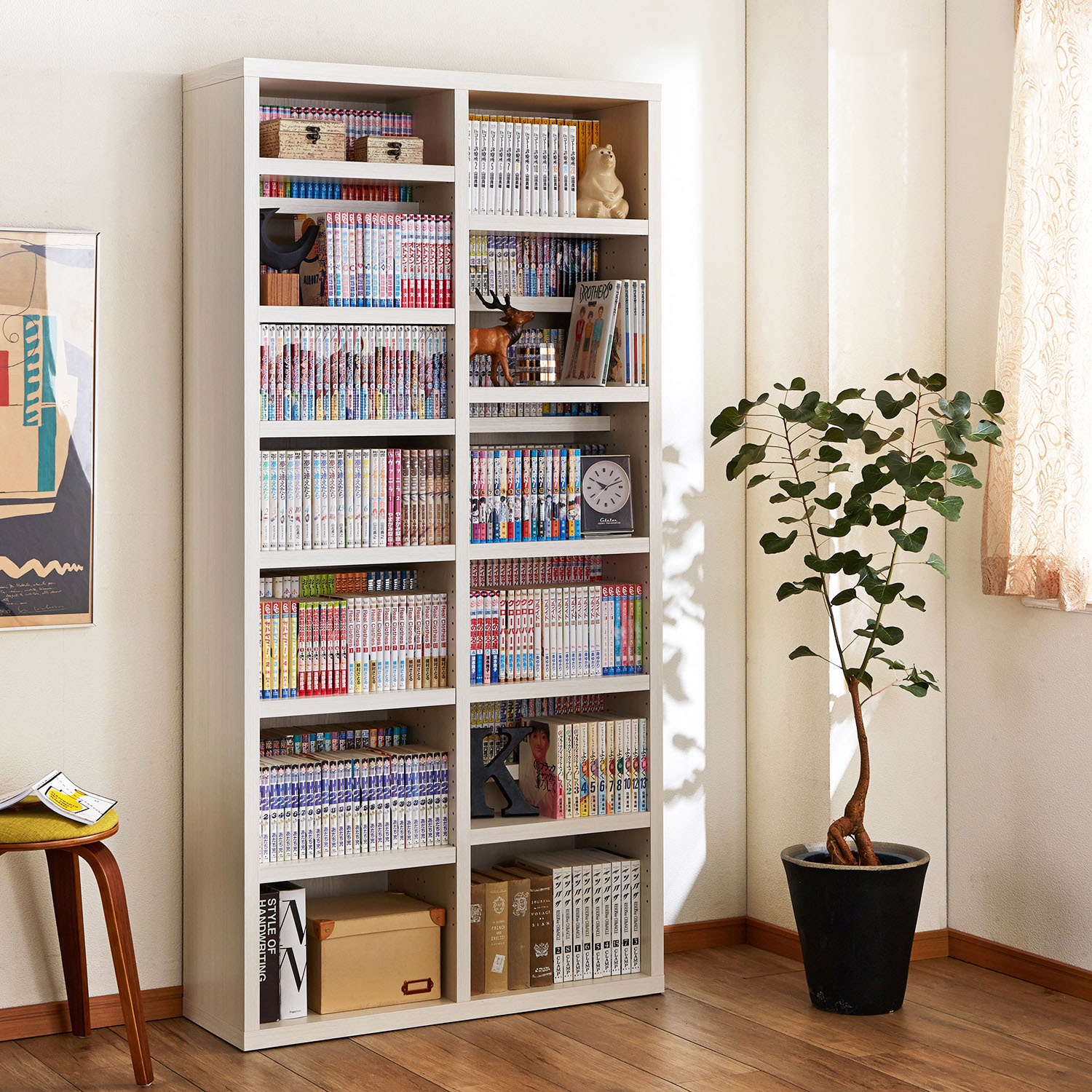 【ベルメゾン】[日本製]ダブル棚板の木目調本棚・オープンラック