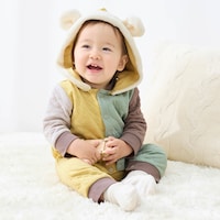 マルチカラースモーキーイエロー系,／モデル身長71cm・70サイズ着用・体重9.6kg
