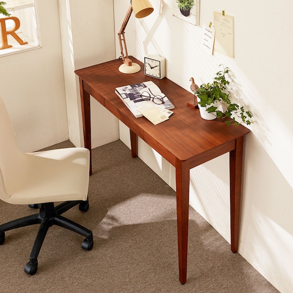 【ベルメゾン】ウォルナット材の引出し付き薄型ワークデスク 【パソコンデスクとしても】