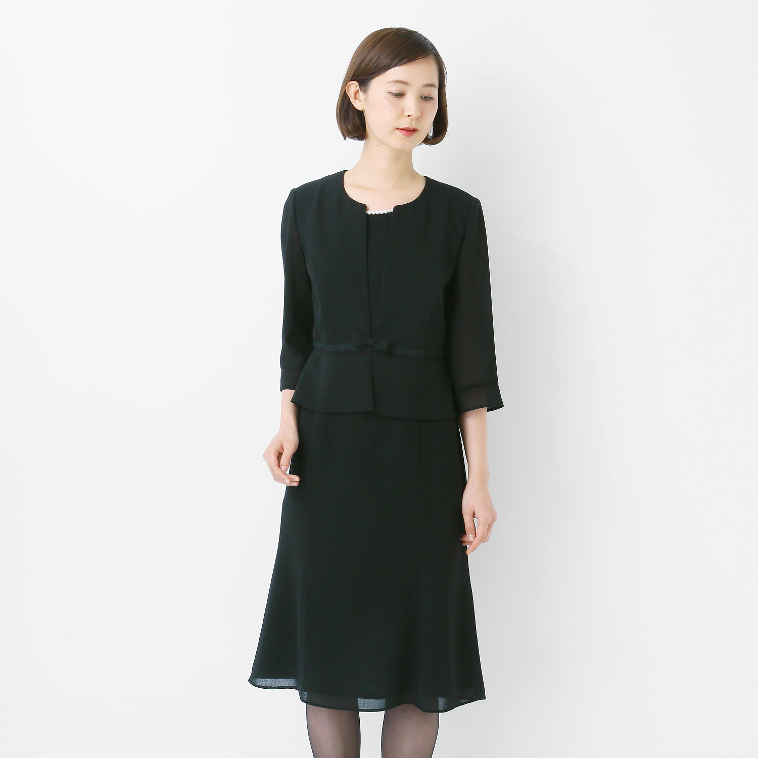 【ソリテール/SORITEAL】【洗える】アンサンブル風フォーマルワンピース【喪服・礼服】