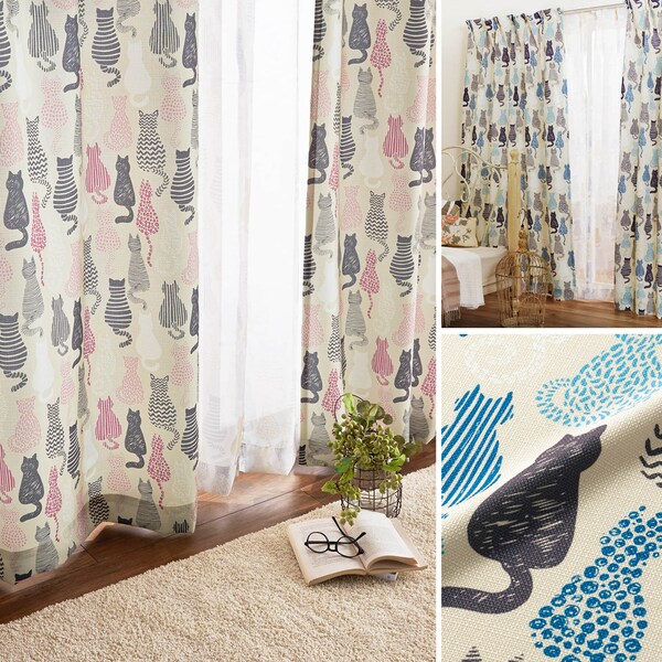 【ベルメゾン】【25サイズ】 ネコ柄のカーテン