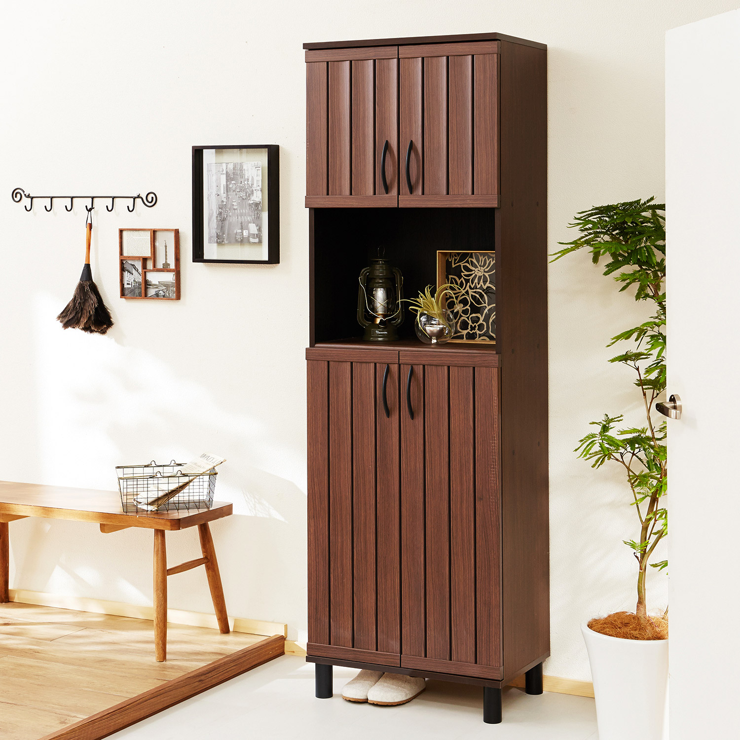 【ベルメゾン】木目調デザインの通気性に優れたハイタイプシューズボックス