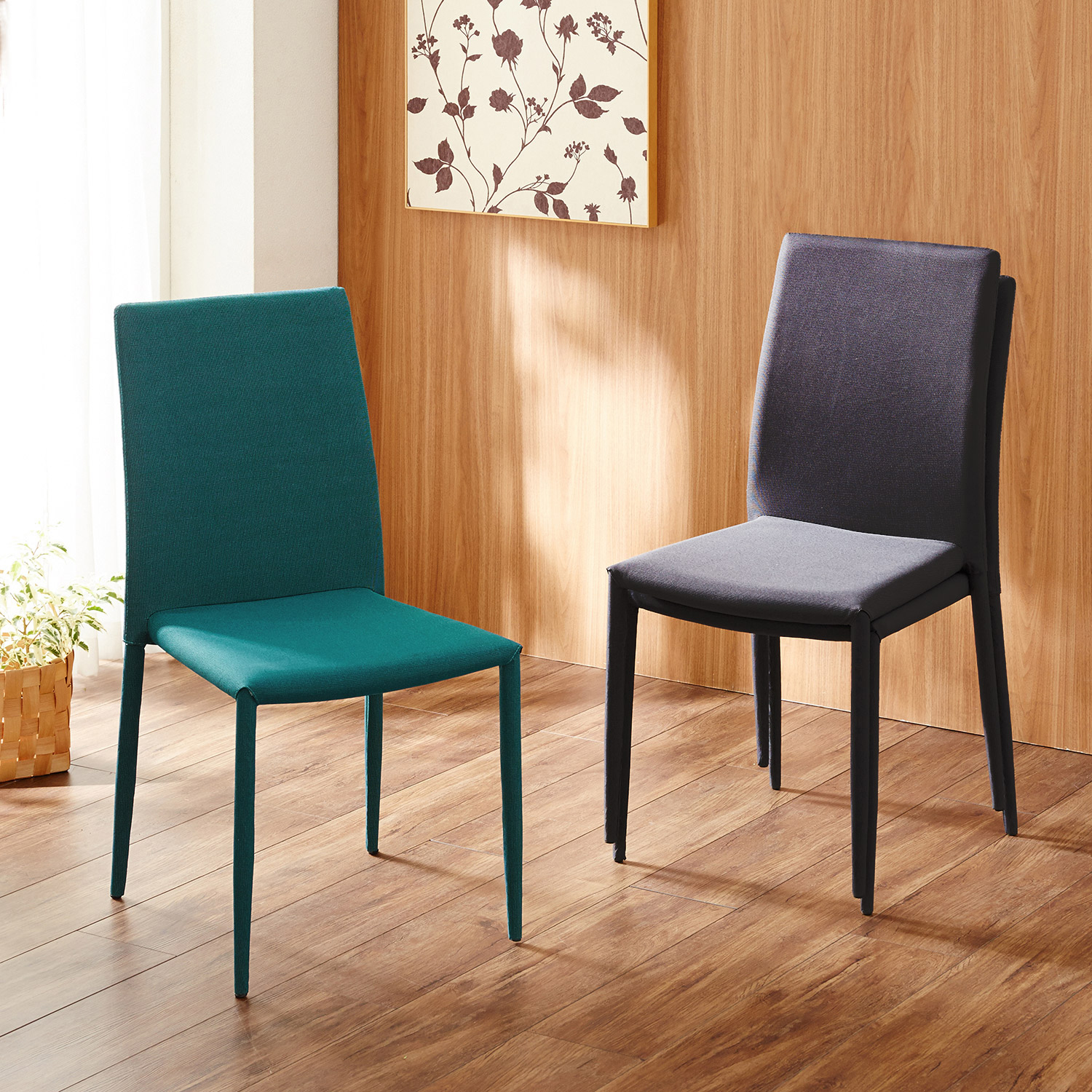 【ベルメゾン】ファブリック張りのスタッキングチェア2脚セット