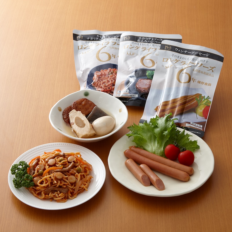 おでん(250g)、ハンバーグ(100g)、ナポリタン(200g)、ウインナー(81g)×各2袋