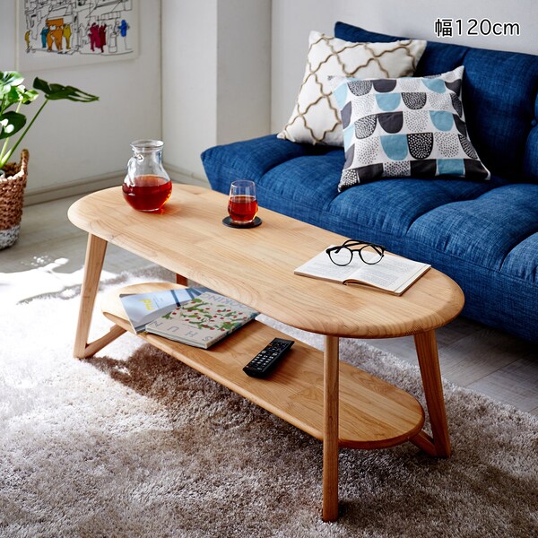 【ベルメゾン】奥行が浅いオイル仕上げのリビングローテーブル