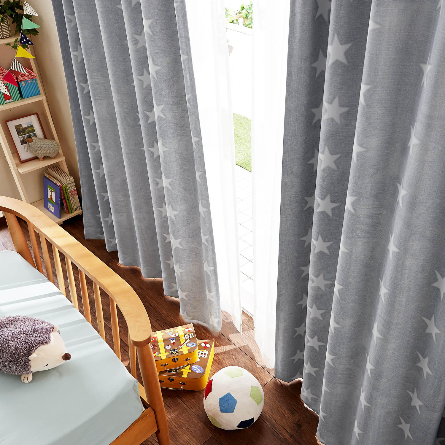 【ベルメゾン】【99サイズ】 スターデザインかすれプリントのデニム調遮光カーテン