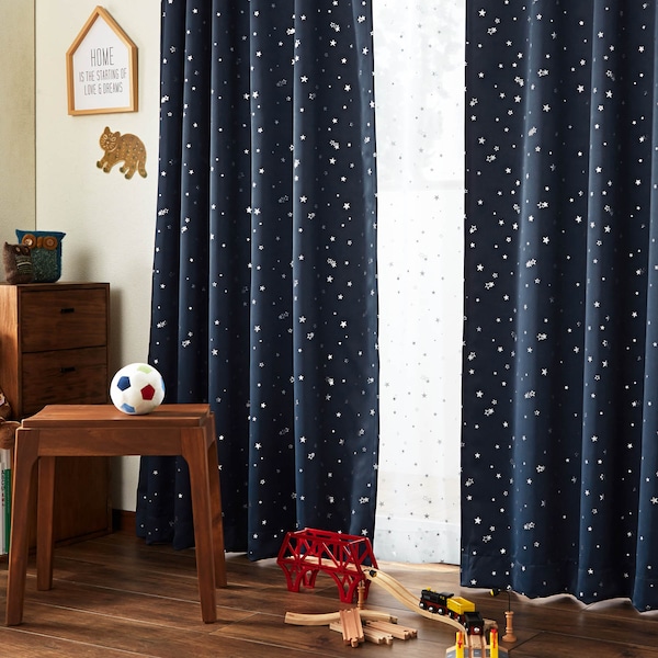 【ベルメゾン】【99サイズ】 箔プリントがきれいなスターデザインの遮光カーテン