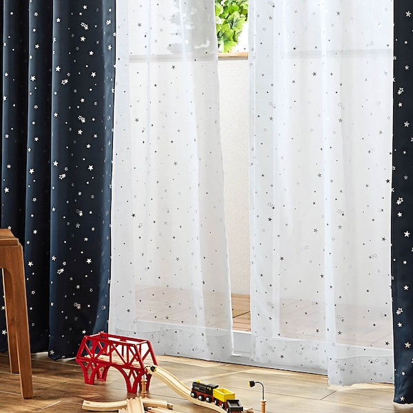 【ベルメゾン】【99サイズ】 箔プリントがきれいなスターデザインのボイルカーテン