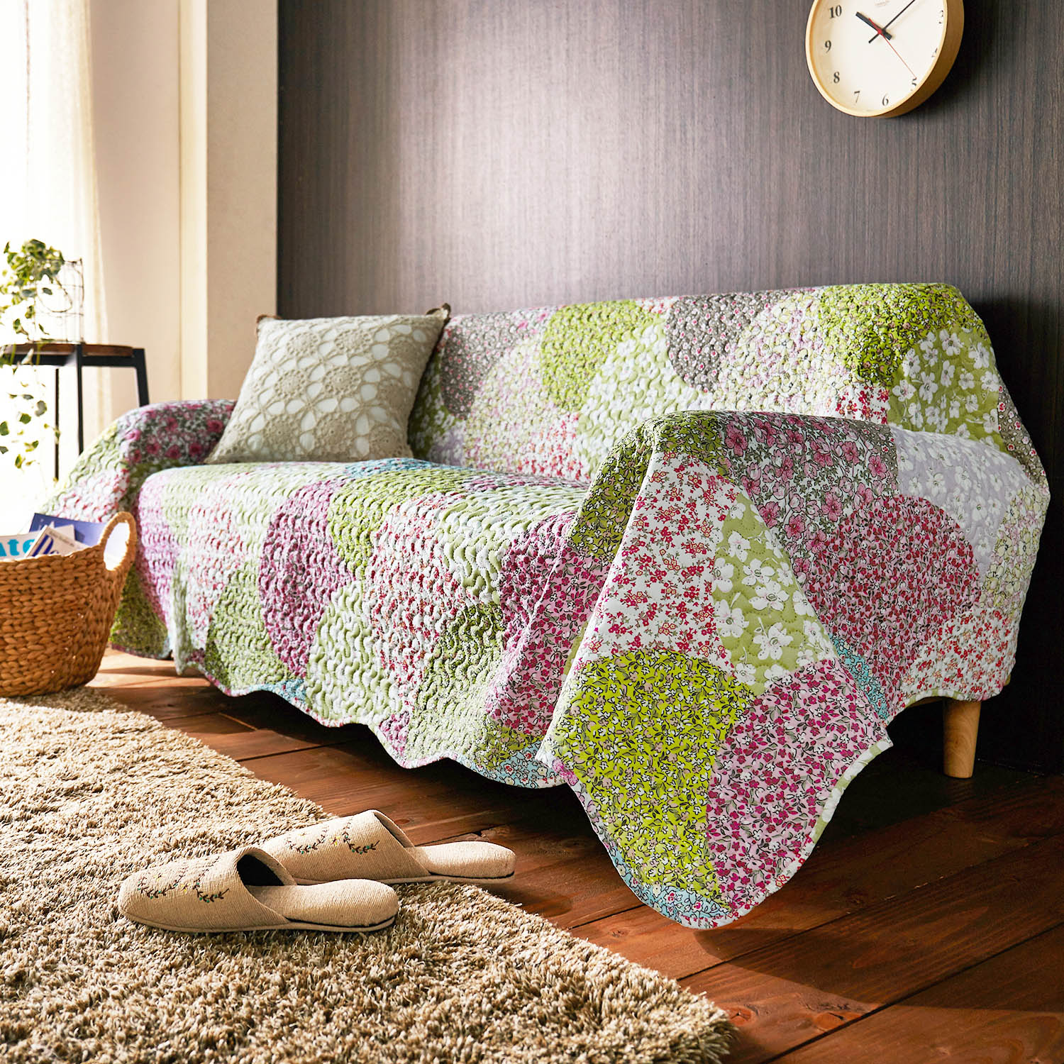 【ベルメゾン】キルト風カラフルマルチカバー・ソファーカバー