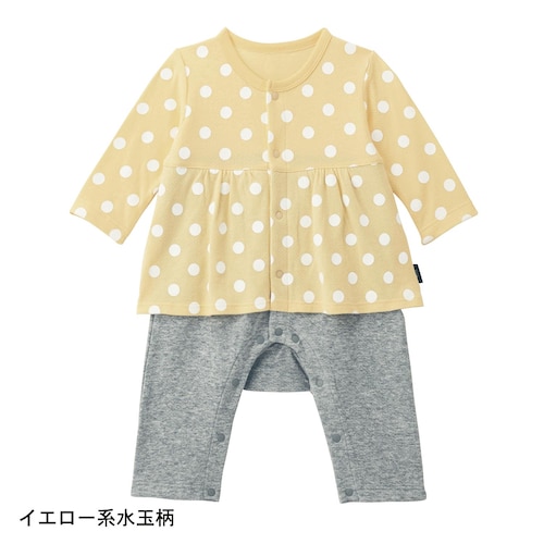 フリルスカート付き長袖前開きカエルロンパース 【ベビー服】