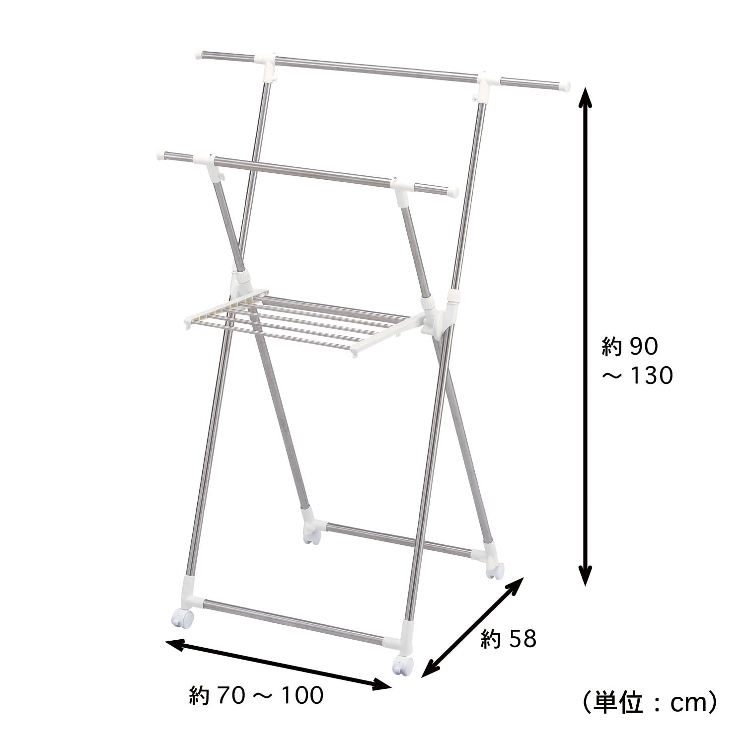 キャスター付きＸ型室内物干し＜タオルバー付き＞（洗濯物干し/室内
