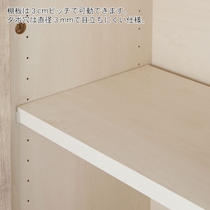 可動棚の後ろに配線用スペースが空いています。※画像にはありませんが、ねじを隠すキャップが付属します。
