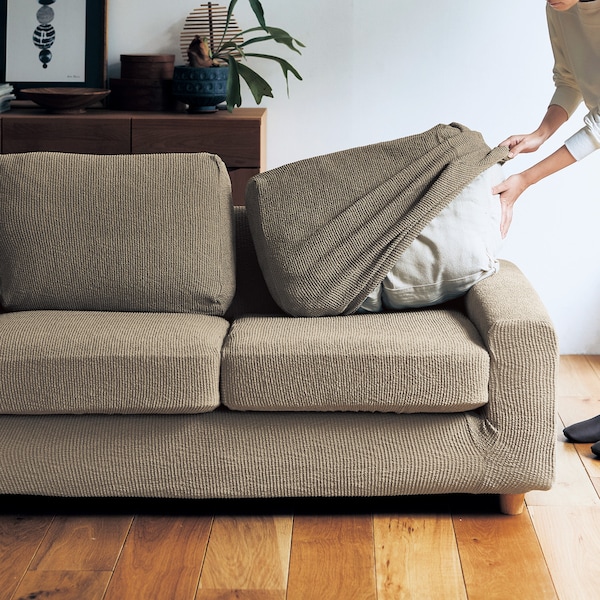 【ベルメゾン】ぴったりフィットするリネン混撥水の伸びるソファーカバー(分割タイプ)