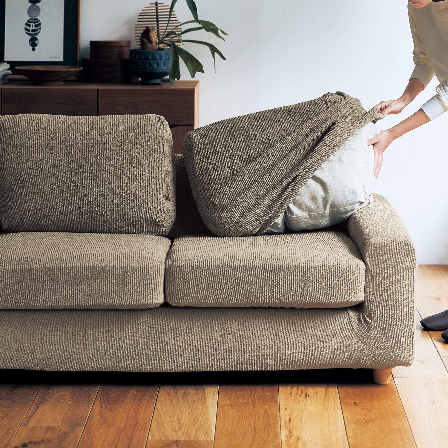 【ベルメゾン】ぴったりフィットするリネン混撥水の伸びるソファーカバー(分割タイプ) 【ベルメゾン】ぴったりフィットするリネン混撥水の伸びるソファーカバー(分割タイプ)