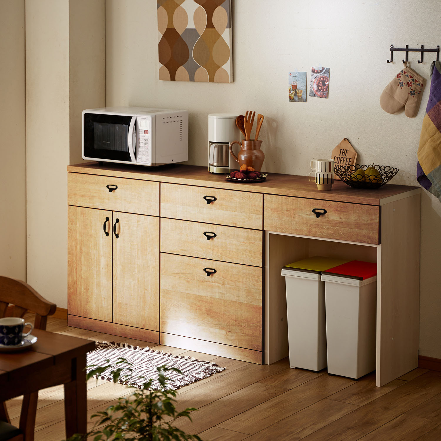 【ベルメゾン】【受注生産】キッチンにぴったり!壁面収納ローキャビネット キナコ(MIEL-3)