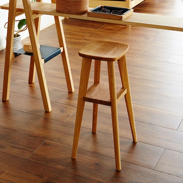 【大雪木工】北海道産楢材オイル仕上げのハイスツール