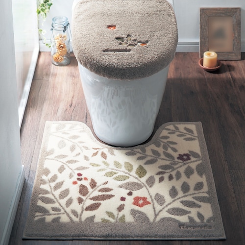 リーフ柄の抗菌防臭トイレマット・フタカバー(単品・セット)