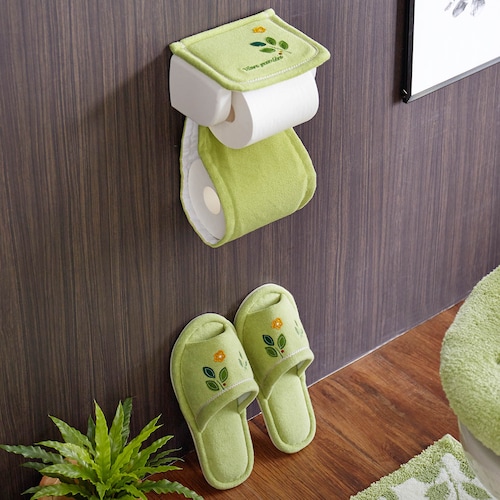 リーフ柄のトイレットペーパーホルダーカバー・スリッパ（単品）