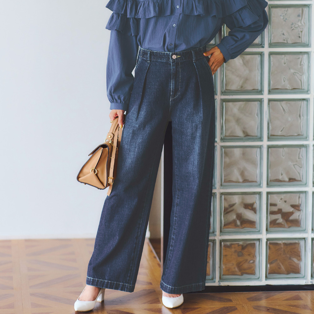 【キャメルロード/CAMEL ROAD】タック使いワイドデニムパンツ