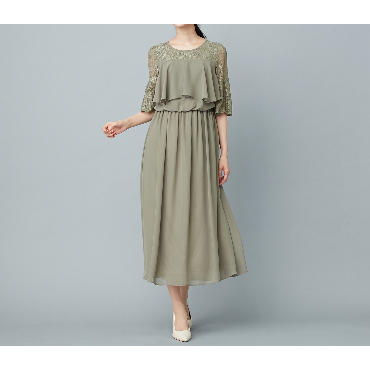 レース使いロングワンピース【フォーマルにも◎】【S~5L