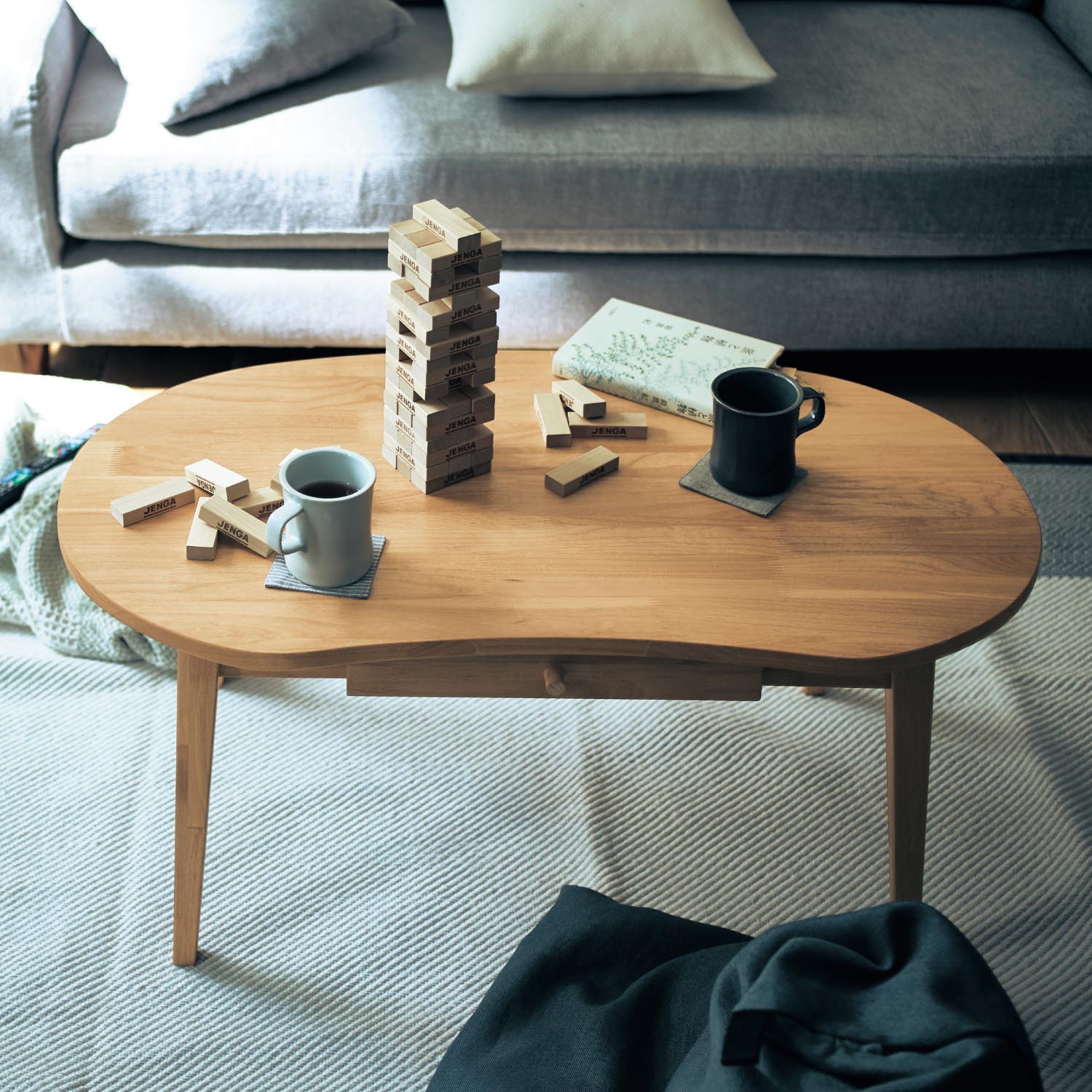 机・テーブル天然木リビング用ローテーブル