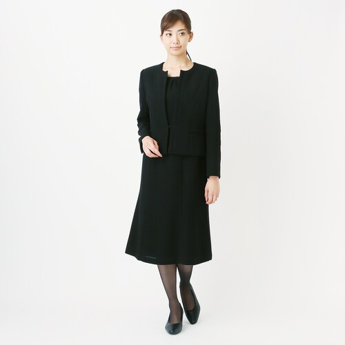 【喪服・礼服】ノーカラー前開きブラックフォーマル２点セット