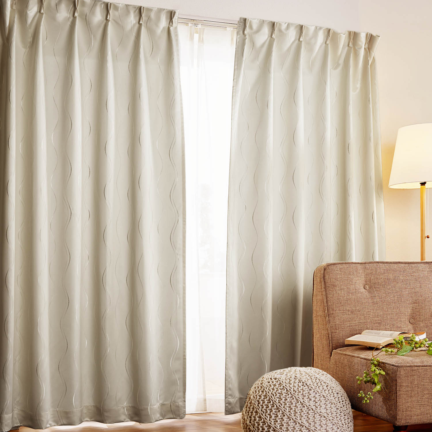 【ベルメゾン】【99サイズ】 ウェーブ柄の防炎カーテン