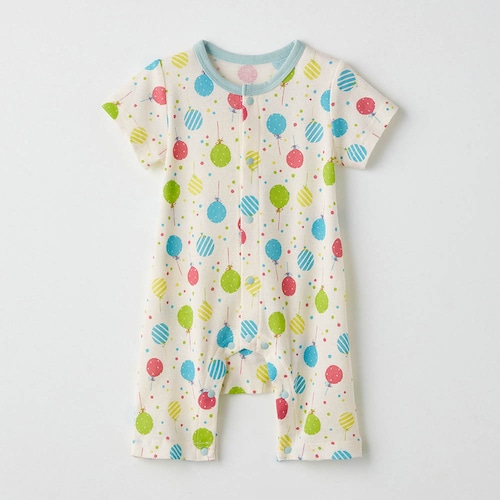 夏快適半袖前開きカエルロンパース 【ベビー服】【猛暑対策】