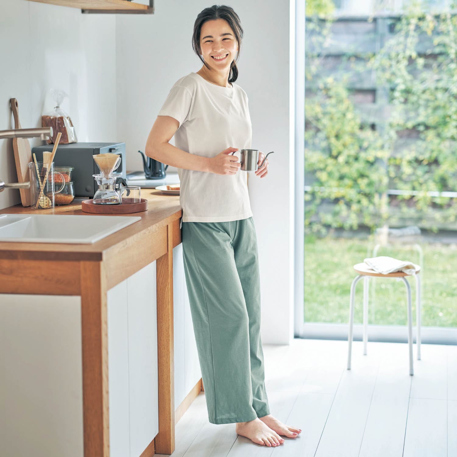 さっと乾く綿混くつろぎカップ付きTシャツ【吸水速乾】（ルームウェア