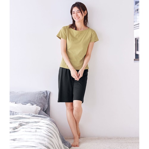 くつろぎカップ付き綿混Tシャツ【背中ゴムなし】
